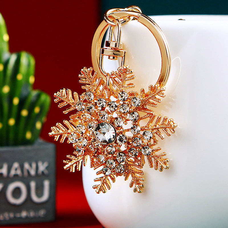 Wholesale Diamond Inlaid Christmas Snowflake Pearl Metal Keychain